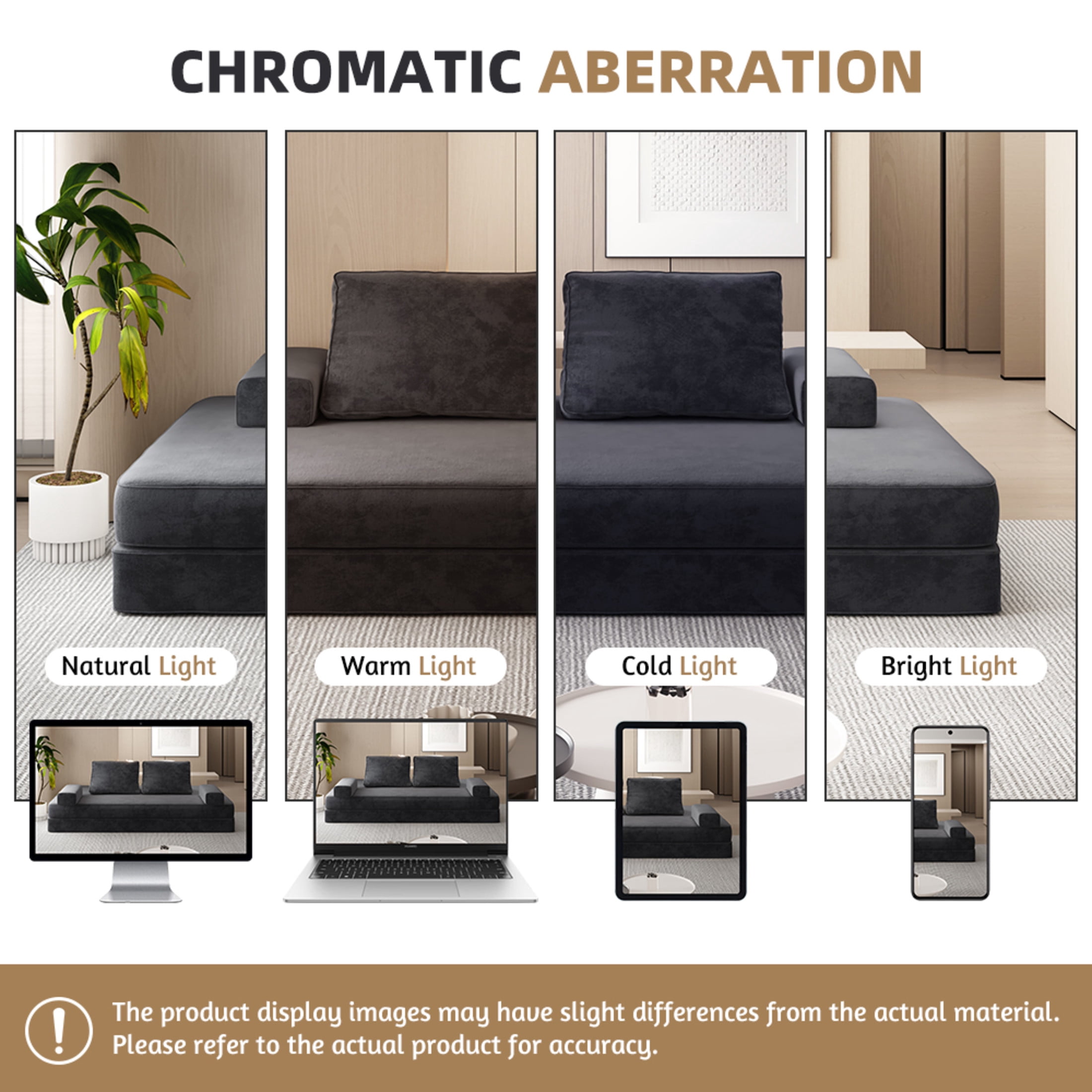 Noble House 87" Multifunctional Convertible Sofa Bed with Pillows, Fluffy Chenille Modular Floor Chaise Lounge, Dark Gray