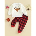 thumbnail image 3 of Baby Pants Set 6M 12M 18M 24M 3Y  Cartoon Elk Long Sleeve Crew Neck Sweatshirt with Sweatpants Christmas Outfit for Girls Boys, 3 of 10