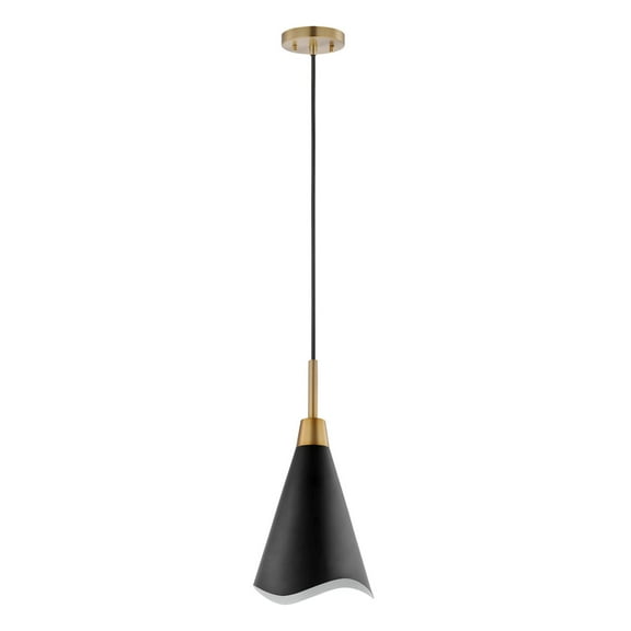 60/7470 Nuvo Lighting Tango - 1 Light Small Pendant In Mid-Century Modern Style-16 Inches Tall and 7.88 Inches Wide-Matte Black/Burnished Brass Finish