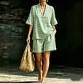 thumbnail image 2 of akafmk Womens Striped 2 Piece Sets Oversized V Neck Short Sleeve Shirt and Shorts Set Summer Casual Travel Vacation Outfits, 2 of 7