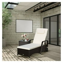 FASCK Patio Wicker Chaise Lounge Chair with Wheels, Adjustable Reclining Chair with Cushions, Outdoor Daybed for Poolside, Garden, Patio