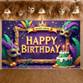 thumbnail image 6 of Gold Framed Mardi Gras Banner Purple Background Backdrop Colorful Feathers Masquerade Mask Carnival Display for Birthday Celebration Mardi Gras Party Indoor Decoration, 6 of 9