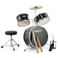 thumbnail image 3 of Drum Set, 3 Drum Acoustic Drum Set, Wood and Metal Structure, Black Finish, Junior Drum Set with Bass Tom Snare Drum, 3 of 6