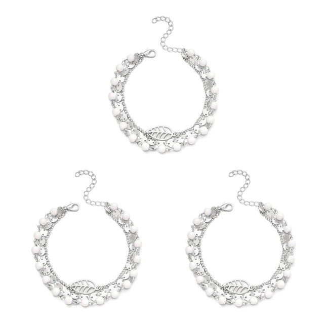 Jumpingount tobillera con cuentas hoja en capas ajustable estilo simple accesorio de moda decoración pulseras de tobillo para niñas adolescentes plata Type1 NO1 Jumpingount CBP253070