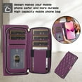 thumbnail image 3 of SaniMore for iPhone 15 Plus Buisness Case, Zipper Purse [Card Holders] Magnetic Clasp Kickstand Wrist/Crossbody Chain Lanyard PU Leather Wear-resistant Full Body Protective Wallet Shell Darkpurple, 3 of 9