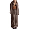 thumbnail image 2 of Uootdi Women's 2 Piece Matching Lounge Set Long Sleeve Oversized Button Down Shirt Drawstring High Waist Wide Leg Linen Pants Set, 2 of 6