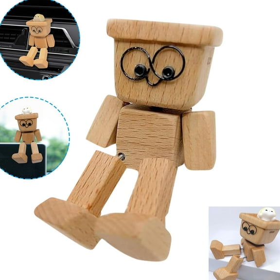 Shaking Wooden Man Figurine, Handmade Shaking Feet Wooden Doll, Car Ornaments ,Funny Wood Desktop Decor Commutes with Multiple Magnetic Decorations, Car Dashboard Decorations