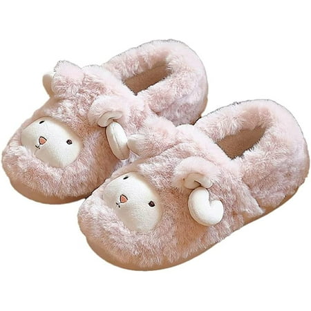 

PIKADINGNIS Cute Sheep Slippers for Women Fluffy Fur Memory Foam Soft Warm House Shoes Indoor Winter Unisex