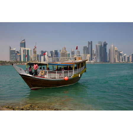 Small Boat and City Centre Skyline, Doha, Qatar, Middle East Print Wall Art By Frank