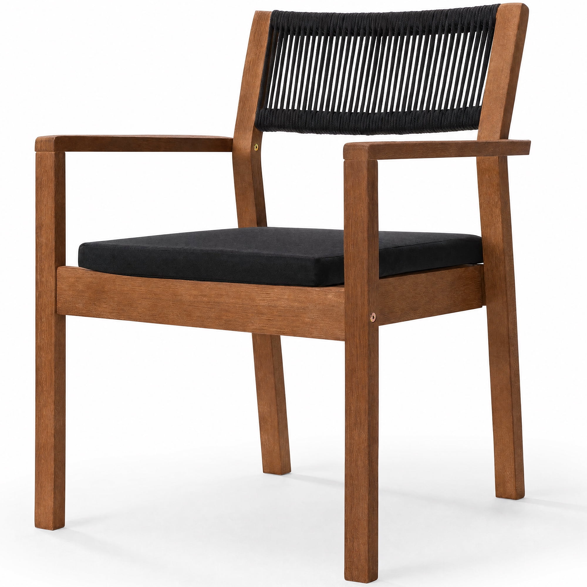 Best Choice Products Outdoor Bayview Dining Chairs Set of 2 with Cushion, Armrest, Wooden Frame - Black/Natural
