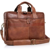 KomalC 16-Inch Leather briefcases Laptop Messenger Bags for Men and Women Best Office School College Satchel Bag Brown
