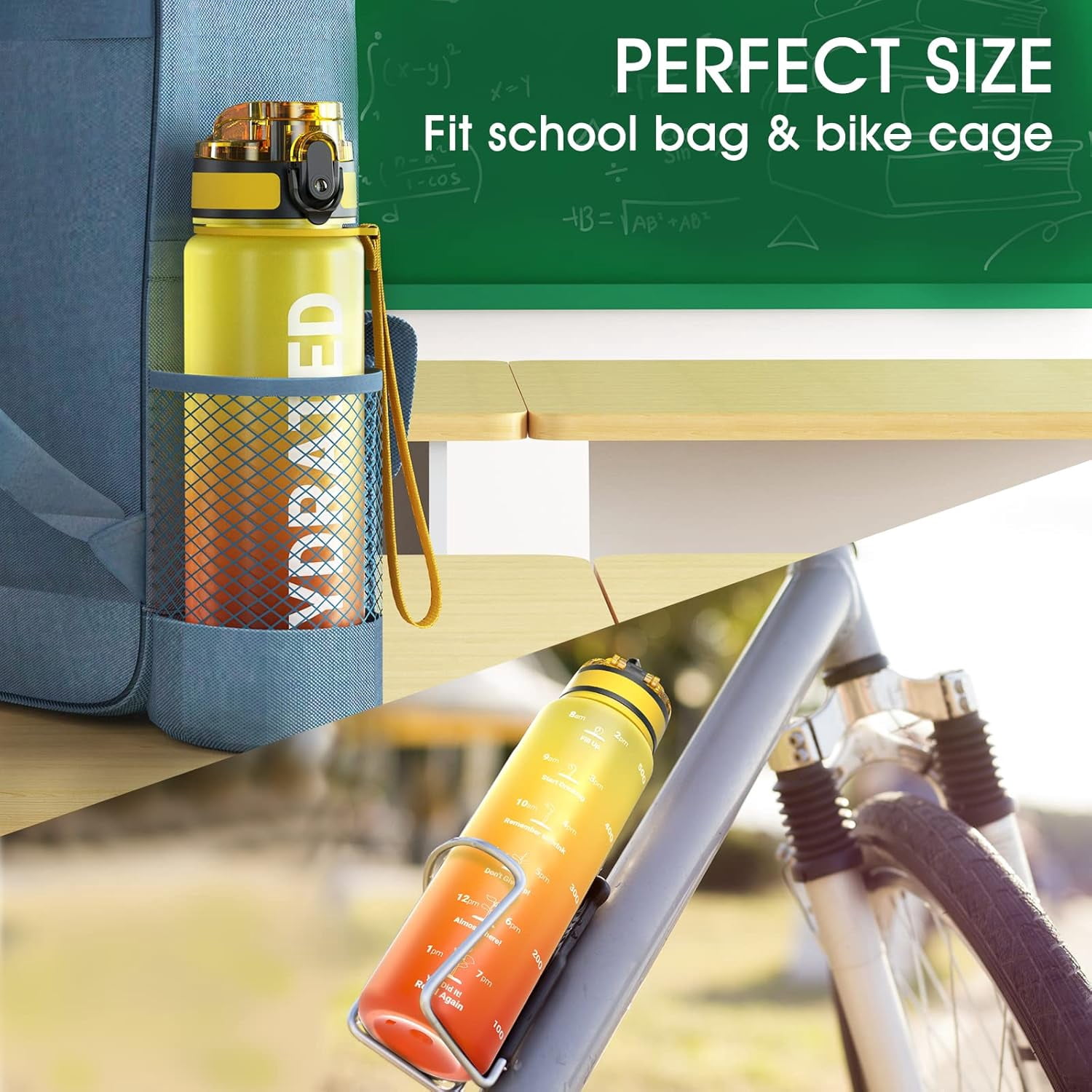 Water Bottle 32oz, Durable and Leakproof Water Bottles Motivational with Time Marker, Tritan, BPA Free, Wide Mouth with Easy Clean Brush for Gym, Travel, Home, School, Office (1 Bottle)