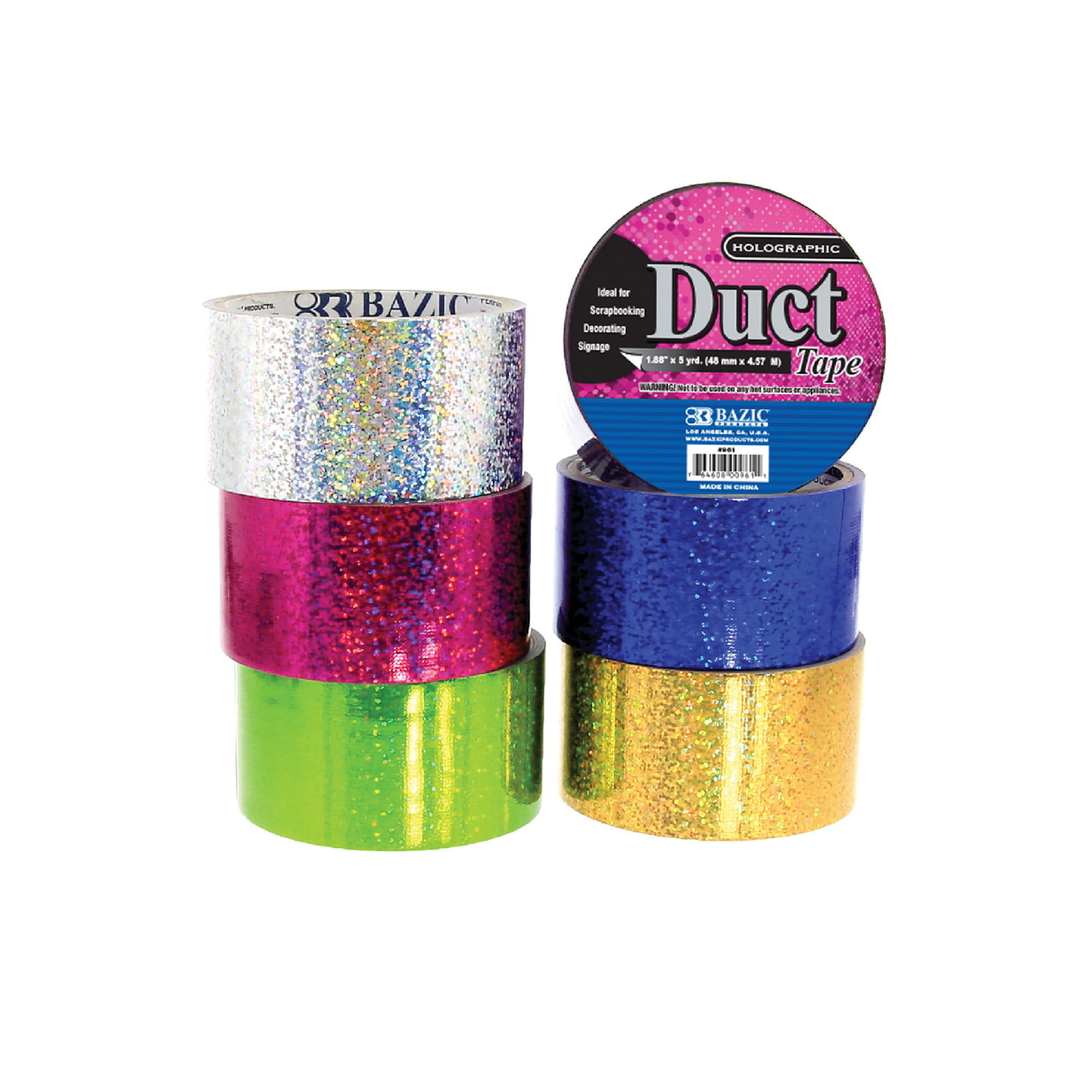 Bazic Fluorescent Colored Duct Tape, Assorted Colors, Pack of 6, 1.89-inch  x 10 Yard