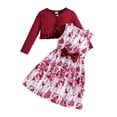 thumbnail image 3 of CUZIBR Kids Seasonal Dress Girls With Solid Color Jacket Floral Pattern Sleeveless Long Sleeve Dress Outfit Sets Fall Clothes Sets,,4-5 Years, 3 of 9