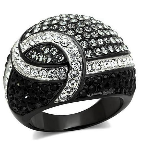 TK1733 - Two-Tone IP Black Stainless Steel Ring with Top Grade Crystal in Black Diamond Size 10