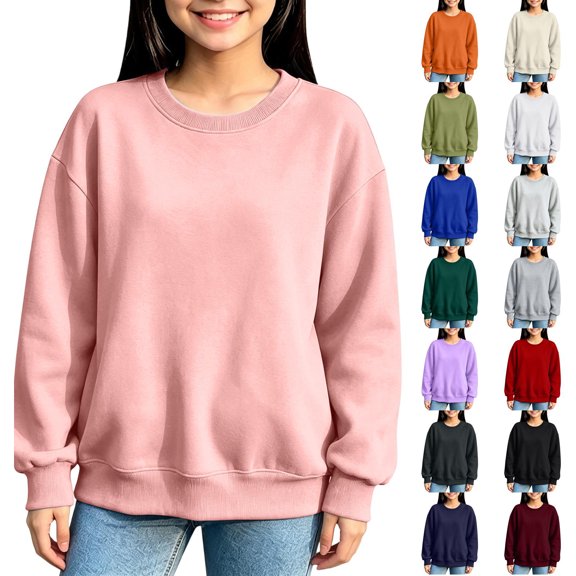 HAJWOH Teen Girls Boys Oversized Crewneck Sweatshirts Pullover Tops Toddler Kids Long Sleeve Sweatshirts
