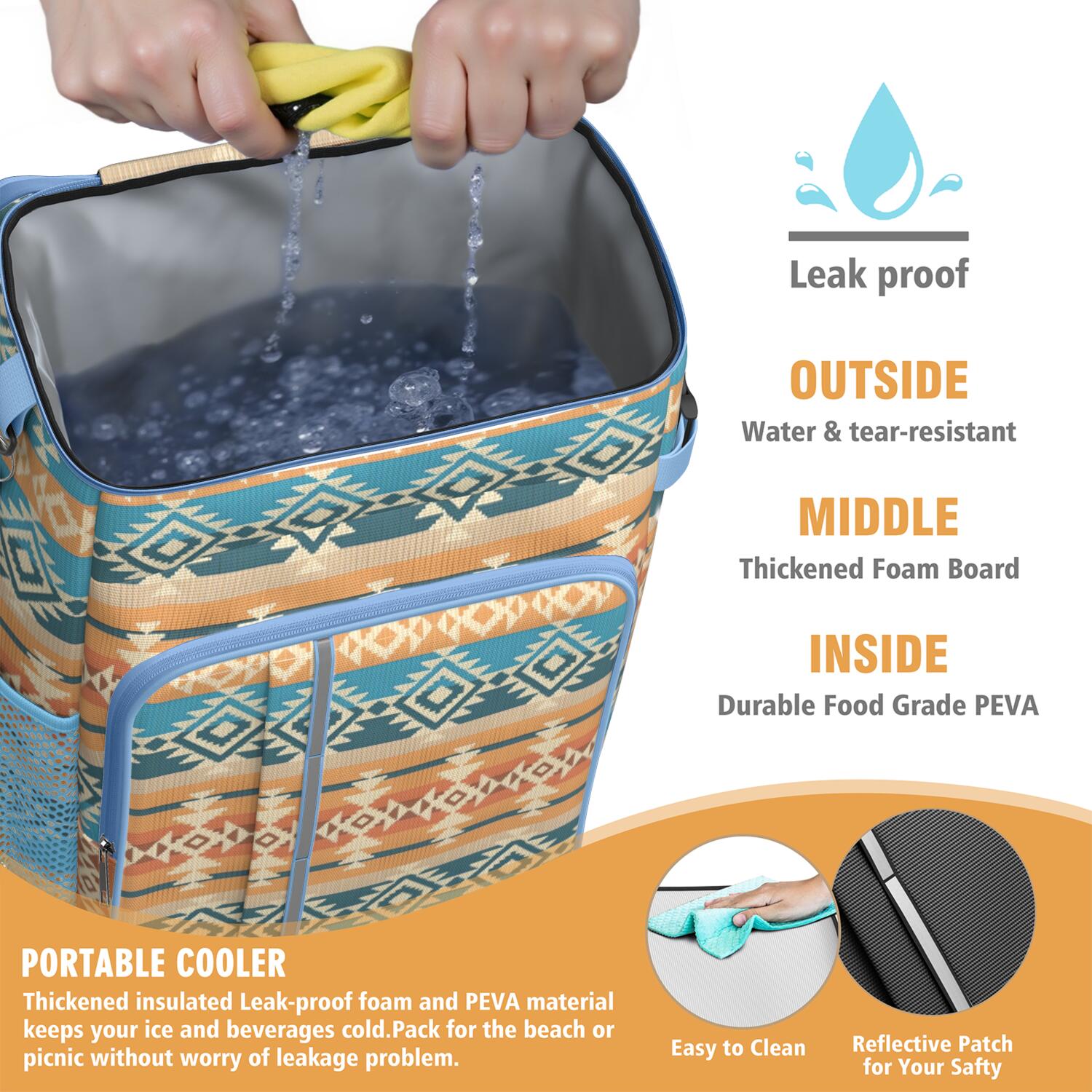 Travel Cooler Bag - Boho Bohemia Pioneer Flower Geometric Line Art Camping Beer Cooler Backpack with Bottle Opener- Waterproof Insulated Picnic Backpacks - Cooler Bag for Beach