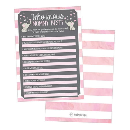 25 Pink Elephant Baby Shower Games Ideas For Girls, Fun Party Activities Who Knows Mommy Best Gender Neutral New Parent Guessing Funny Questions Bundle Kids, Mom, Dad and Coed Couples Little (Best Baby Shower Gifts For Mom)