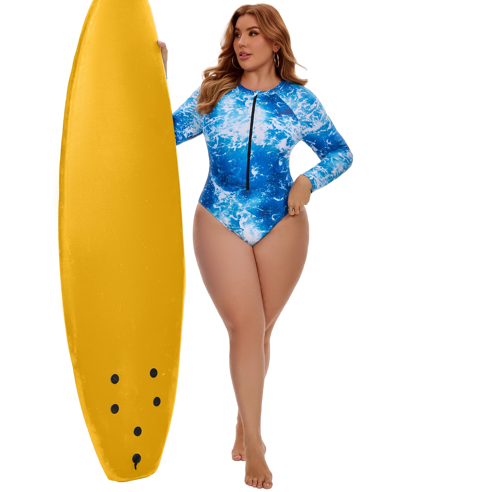 DARING DIVA Women's Plus 1 Piece Surfing Long Sleeve Swimwear 2X Blue