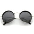 thumbnail image 2 of zeroUV Unisex Retro Steampunk Side Cover With Cutouts Thin Metal Temples Round Sunglasses 47mm (Black-Silver / Smoke) - 47mm, 2 of 5