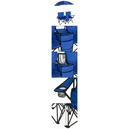 Best Choice Products Picnic Double Folding Chair with Umbrella & Table Cooler