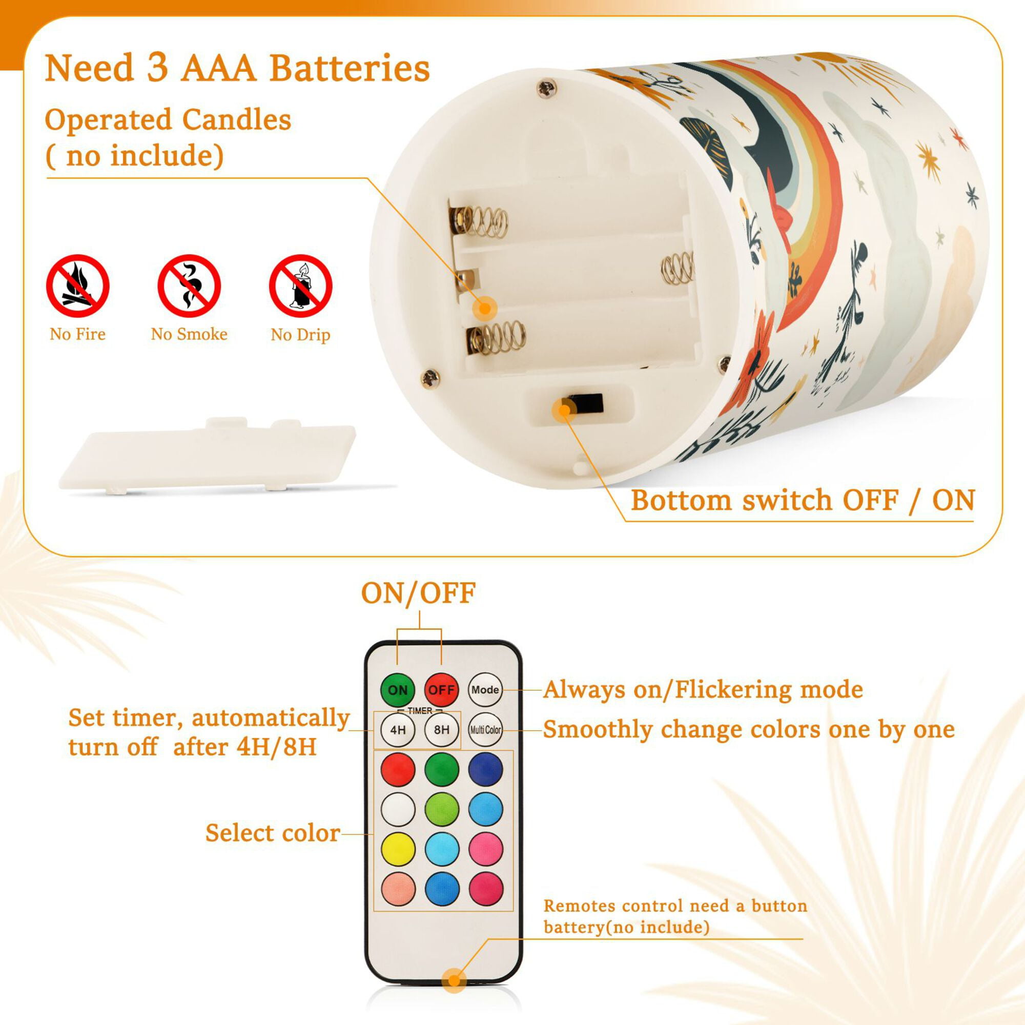Yayeee Flameless Candles with Remote Flickering Battery Operated Multi Color Changing, Cute Rainbow