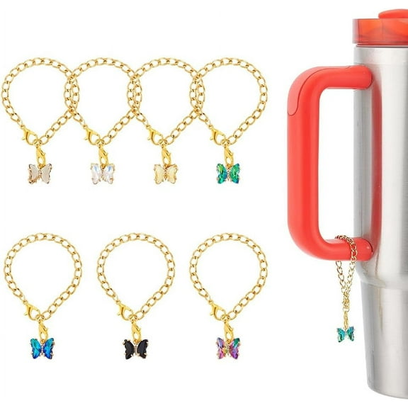 Golden Cup Charms Cup Chain Teardop Charms with Lobster Claw Clasps Charm for Tumblers Cup Accessories Water Bottle Charms Decorations Chain