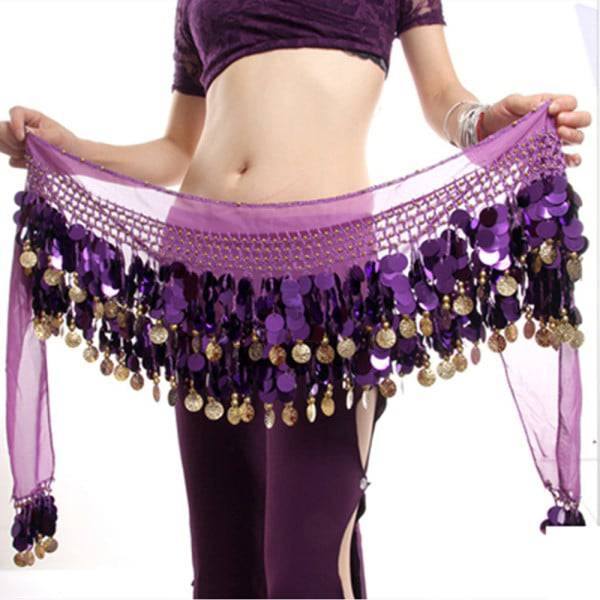 Exotic Belly Dance Hip Scarf Wrap w Beads & Coins Pink 