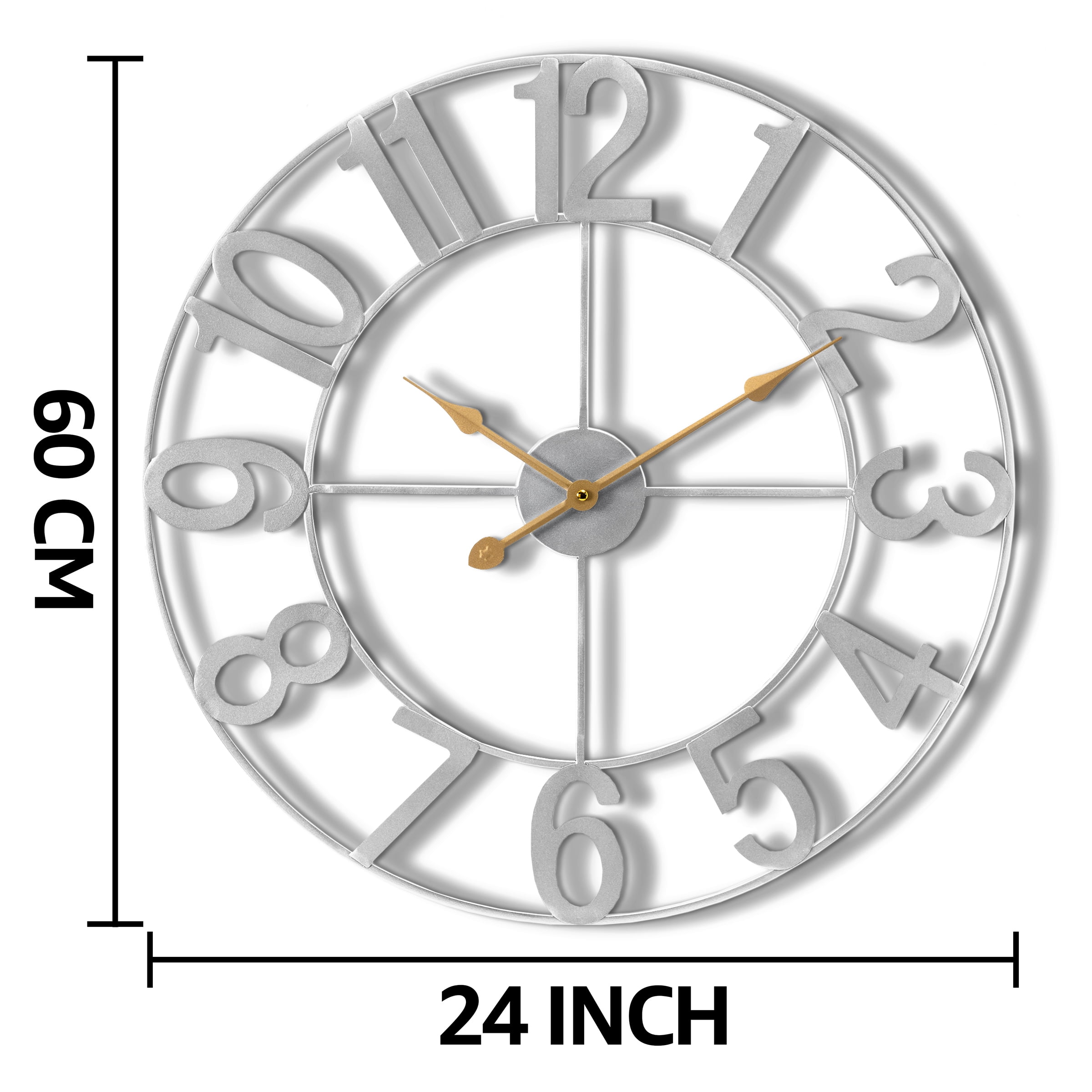 Sorbus 24in Large Wall Clock, Analog Battery Operated, Silver, Living Room & Kitchen
