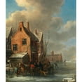 thumbnail image 2 of Nicolaes Molenaer 15x17 Black Ornate Wood Framed Double Matted Museum Art Print Titled - A Winter Landscape with Figures on a Frozen River, 2 of 5