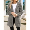 thumbnail image 4 of Chaqueta de Mujer con Cremallera, Bolsillos, Sudadera Larga Extragrande con Capucha, Mangas Largas y Suave, Abrigo de Peluche Cálido Gris Medio XL, 4 of 8