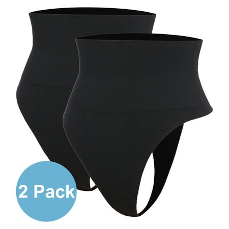 

QRIC 2 Pack Women s Thong Shapewear High Waist Tummy Control Panties Body Shaper Cincher Girdle Slimmer Briefs Underwear Black L