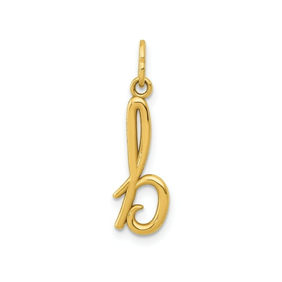 10k Yellow Gold Script Letter B Pendant for Women, Polished Cursive Initial Charm Necklace, Real Gold Alphabet Jewelry for Identity and Personalized Style