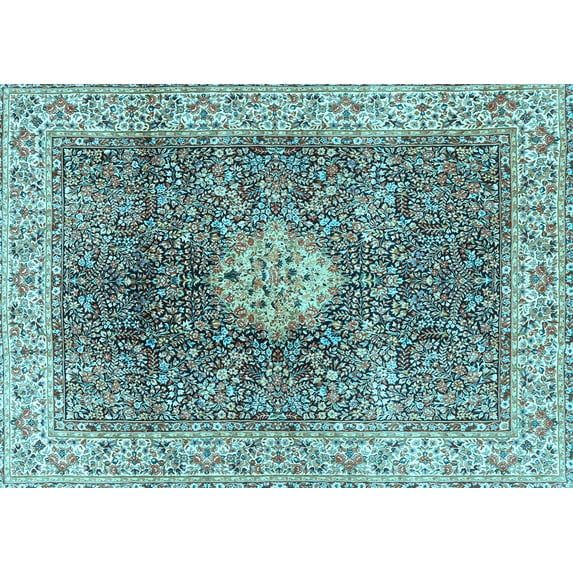 Ahgly Company Indoor Rectangle Medallion Light Blue Traditional Area Rugs, 7' x 10'