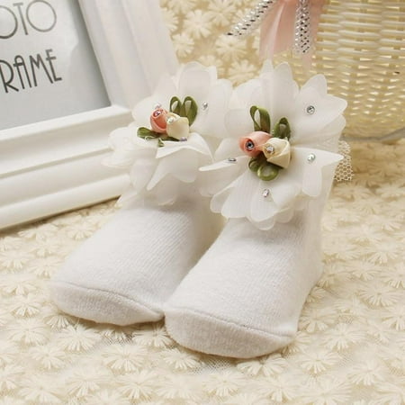 

Princess Infant Baby Girls Lace Big Flowers Bow Ankle Socks Spanish Newborn