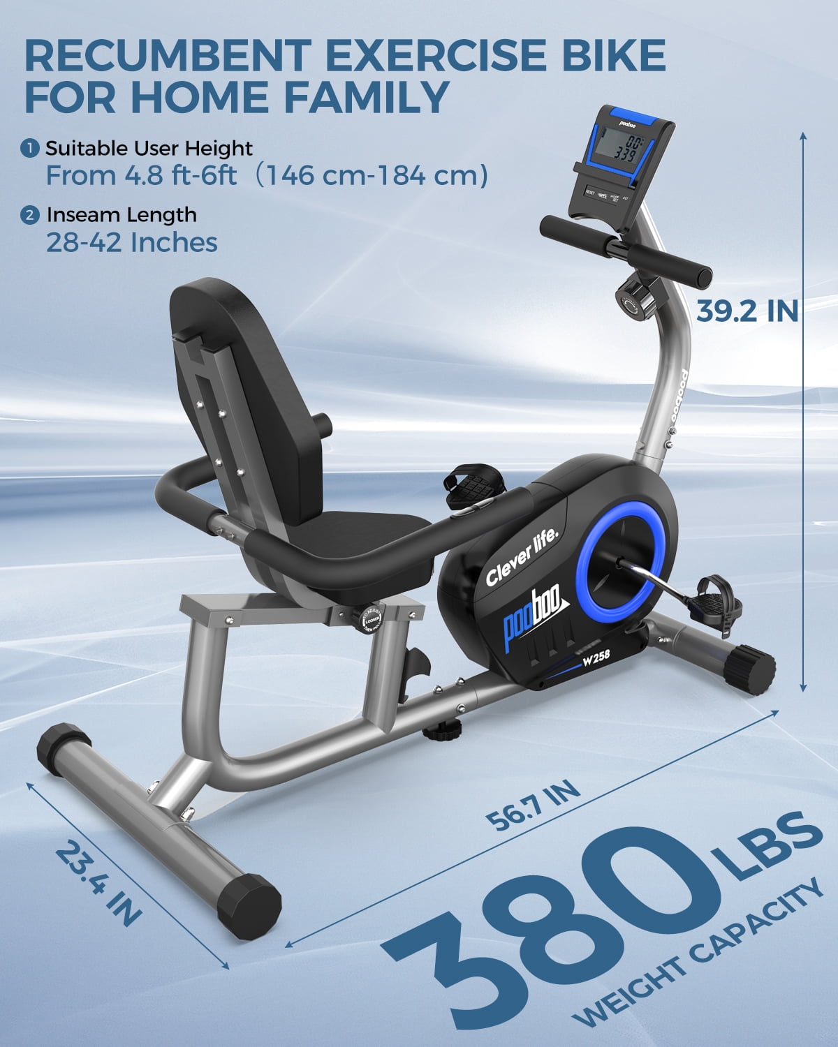 Pooboo Adjustable Seat Recumbent Exercise Bike Home Gym Workout Magnetic Resistance Indoor Cycling 380lb Walmart