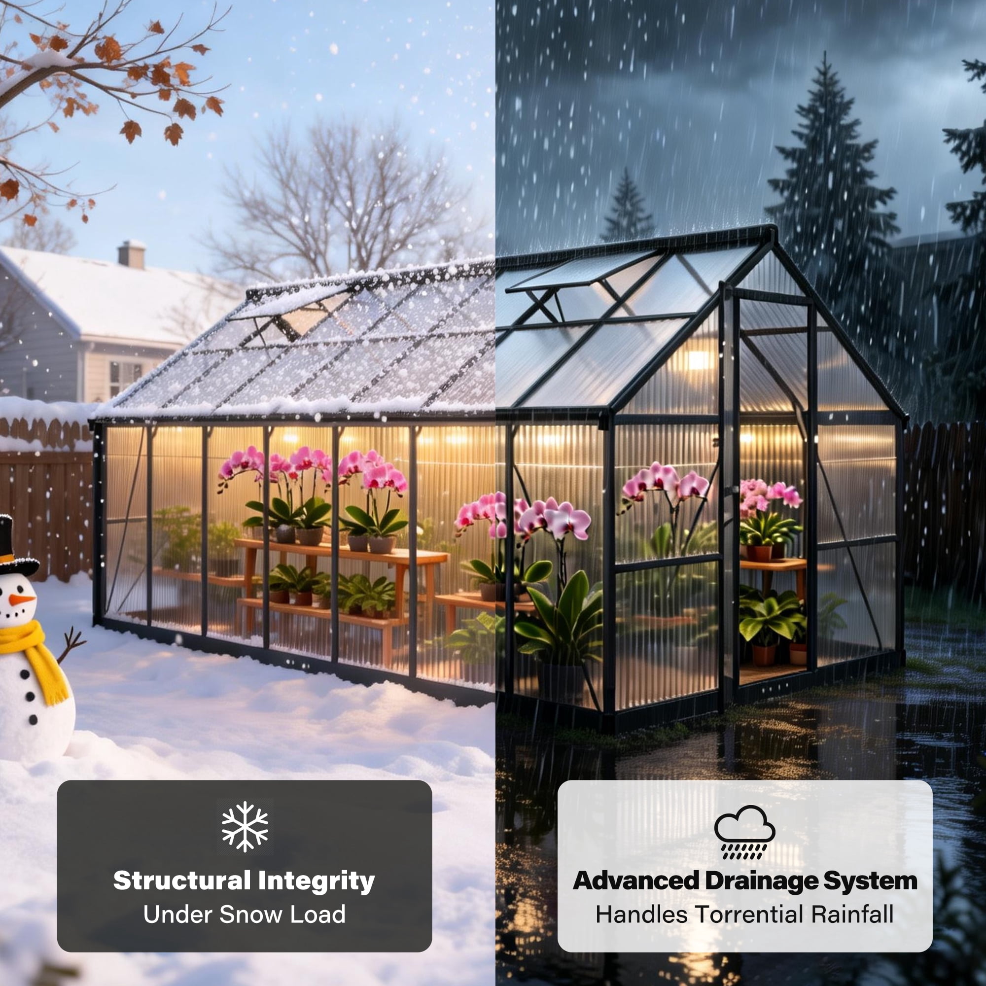 PABIMIA 8x14 FT Polycarbonate Outdoor Greenhouse, Aluminum Walk-in Greenhouse with Roof Vent, Black