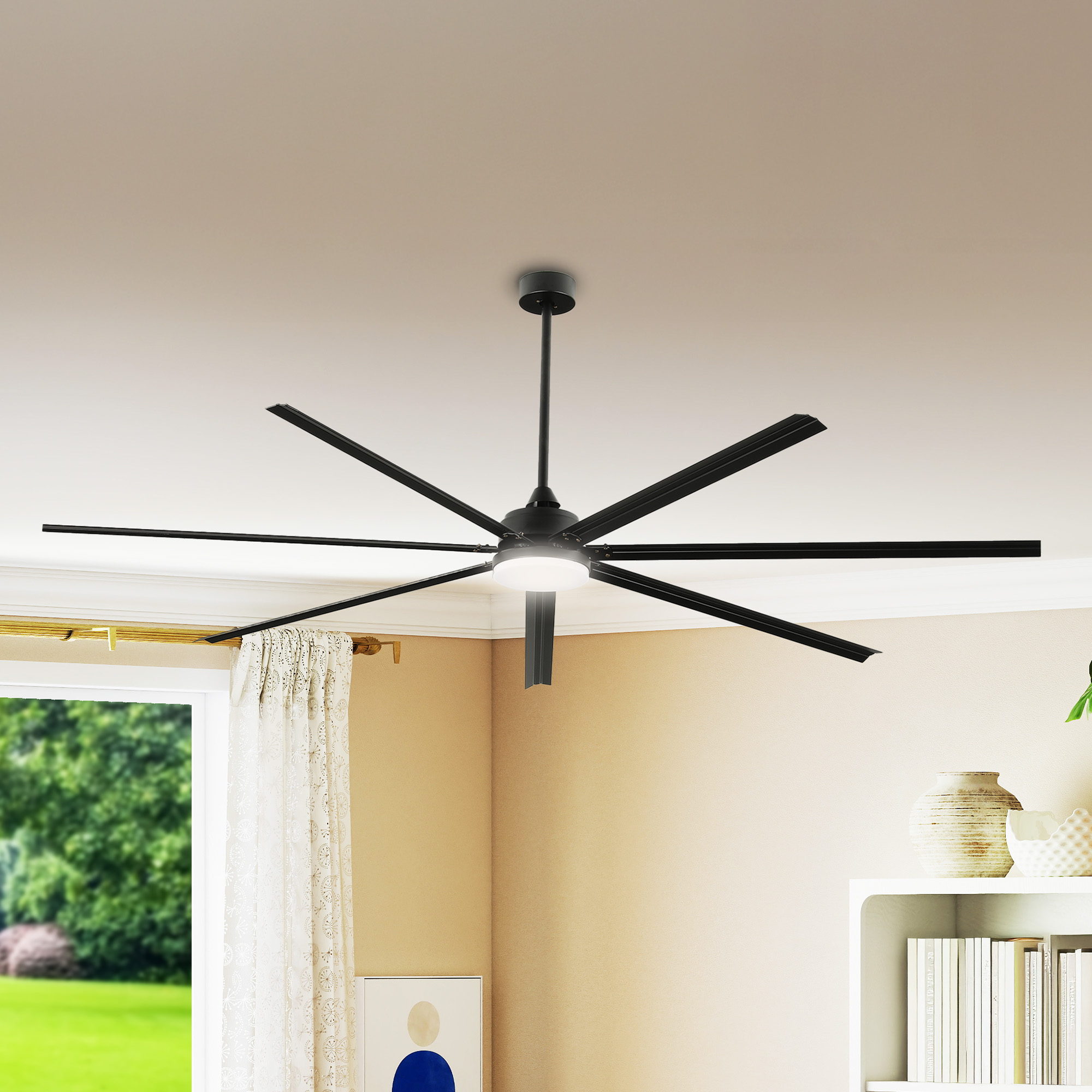 Uforic 96 inch Industrial Ceiling Fan with Lights and Remote Control – Quiet, High Airflow, Durable for Home & Commercial Use - Black