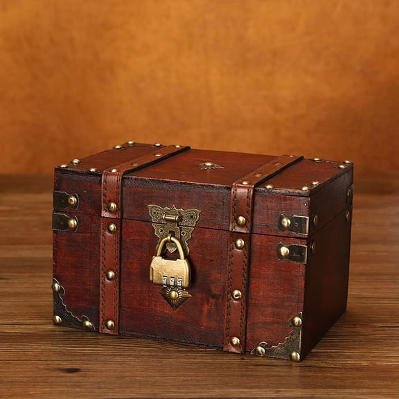 Vintage Decorative Treasure Chest Storage Box, Wooden Treasure Chest Storage Box with Lock, Antique Vintage Small Storage Box for Jewelry Organizer, Gift Box and Room Decoration - 7" x 4.3"