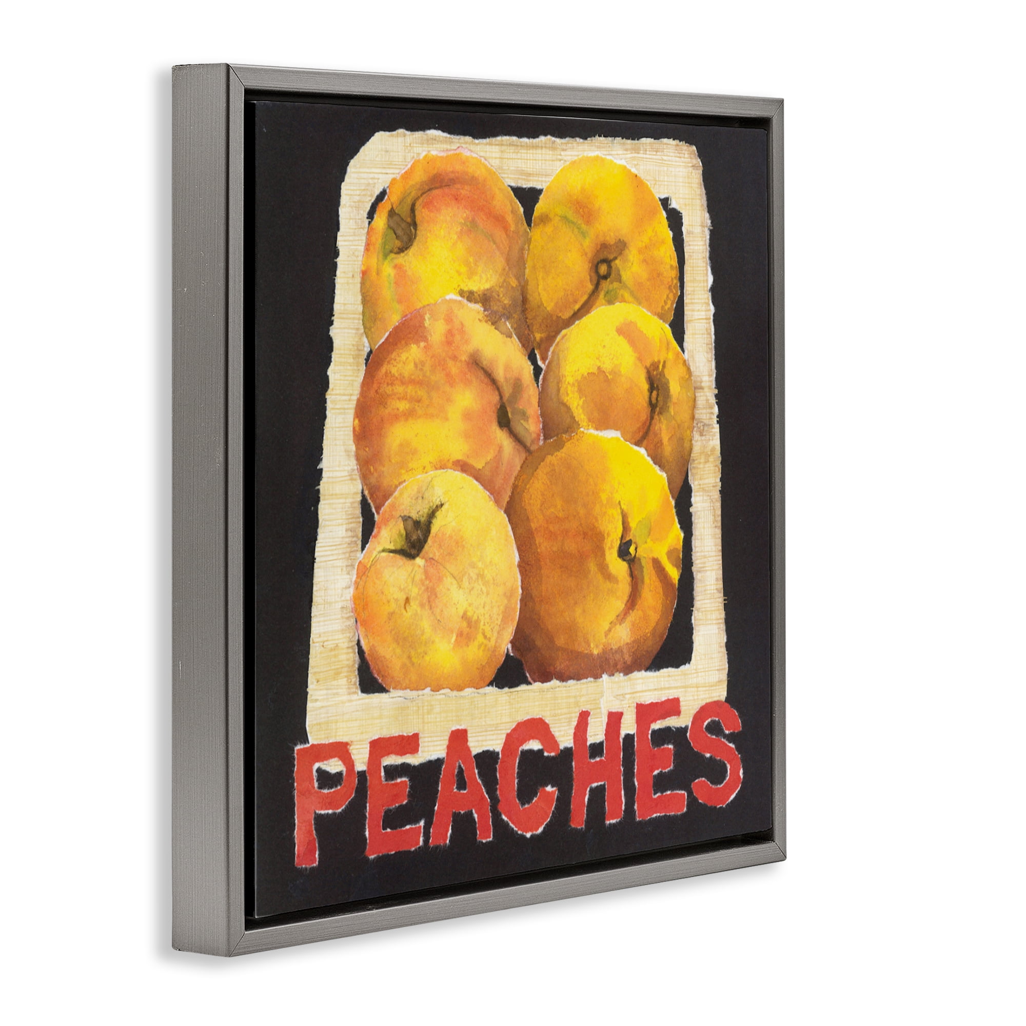 Stupell Industries Collaged Garden Peaches Gray Framed Floater Canvas Wall Art, design by Nancy Overton