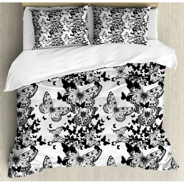 Black And White King Size Duvet Cover Set Starry Night Drifter Butterfly Silhouettes Monochrome Sketch Style Fauna Decorative 3 Piece Bedding Set With 2 Pillow Shams Black White By Ambesonne Walmart Com