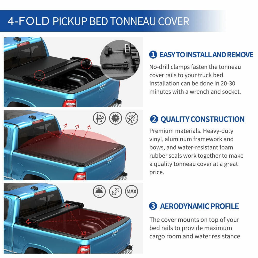 RVNI 5.6ft Tonneau Cover Soft Four Fold Truck Bed Covers for 2009-2014 Ford F-150 F150 Styleside with Led Lamp