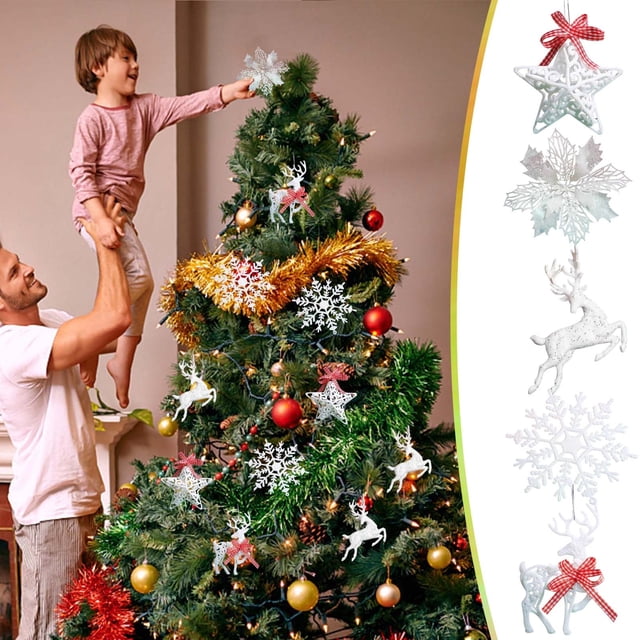 Xihbxyly Colgante para Árbol de Navidad, Diseño Blanco Brillante, Adorno de Ciervo con Copo de Nieve, Decoración Navideña para El Hogar, Realza El Ambiente Navideño, Artesanía Exquisita, Tamaño de 12