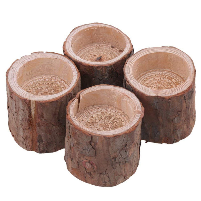4PCS Natural Pine Wood Tea Light Candle Holder Candlestick For Wedding Party 