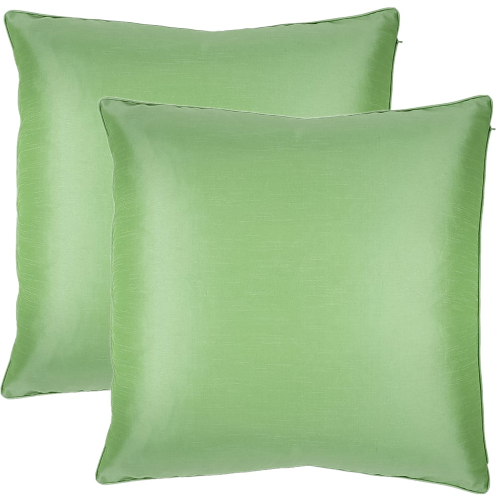 2-Piece Solid Faux Silk 26' X 26' European Pillow Cover (Apple Green)