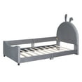 thumbnail image 4 of DreamBuck Kids Upholstered Twin Bed Frame, Velvet Upholstered Daybed with Rabbit Ear Shaped Headboard, Wood Daybed Frame with Slat Support, Twin Platform Bed for Girls, Boys, Easy Assembly, Gray, 4 of 5