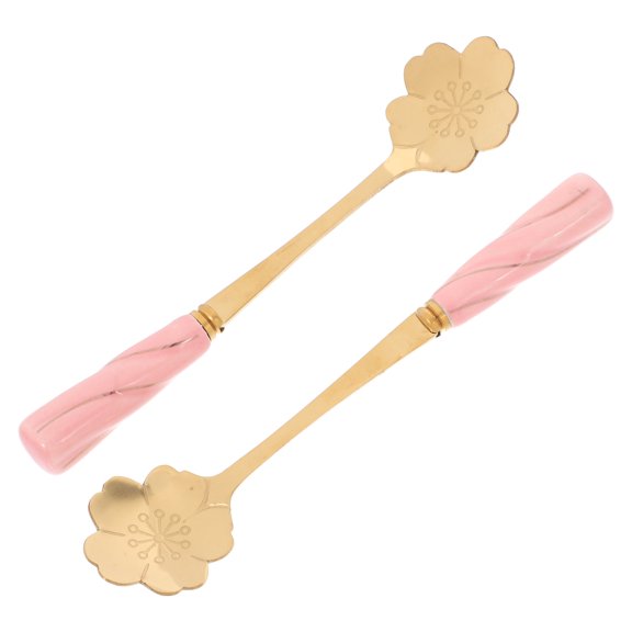 Hytrove Set of 2 Stainless Steel Dessert Spoons with Elegant Flower Design, Perfect Coffee and Host Serving Utensils