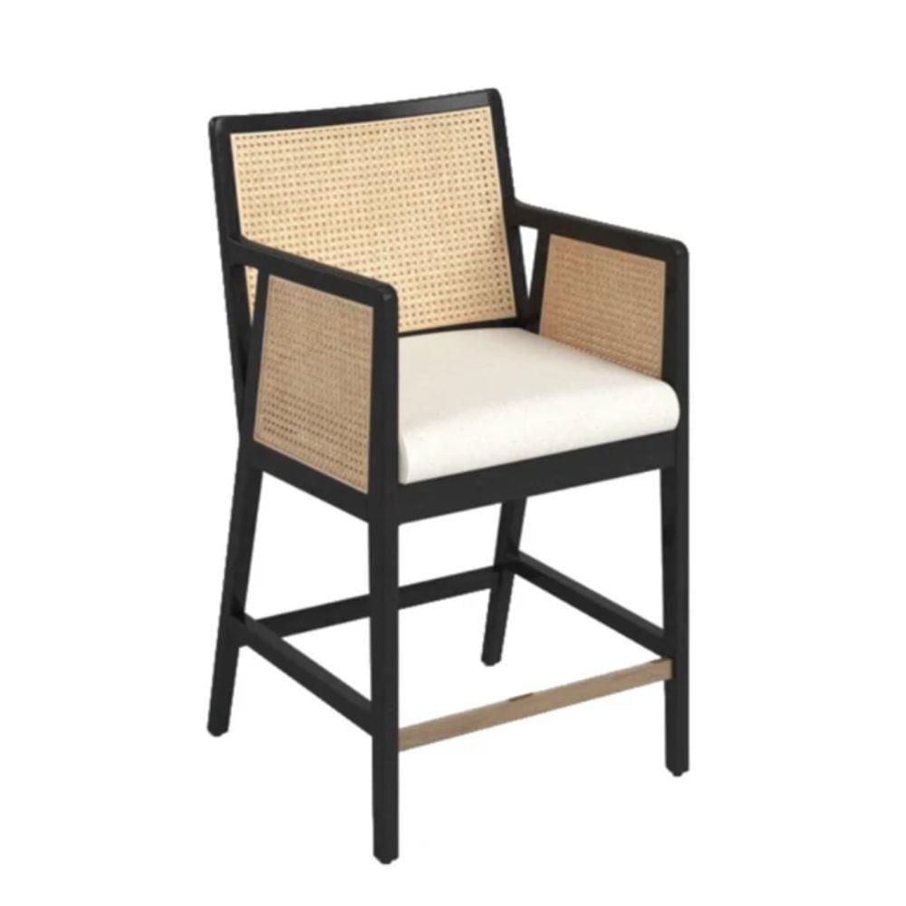 Antonia Cane Counter Stool with solid wood frame and unique hexagon rattan cane details.