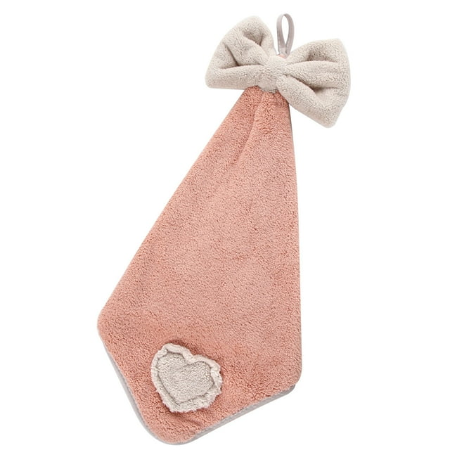 High-density Coral Fleece Love Patch Embroidered Bowknot Hand Towel Peach Heart
