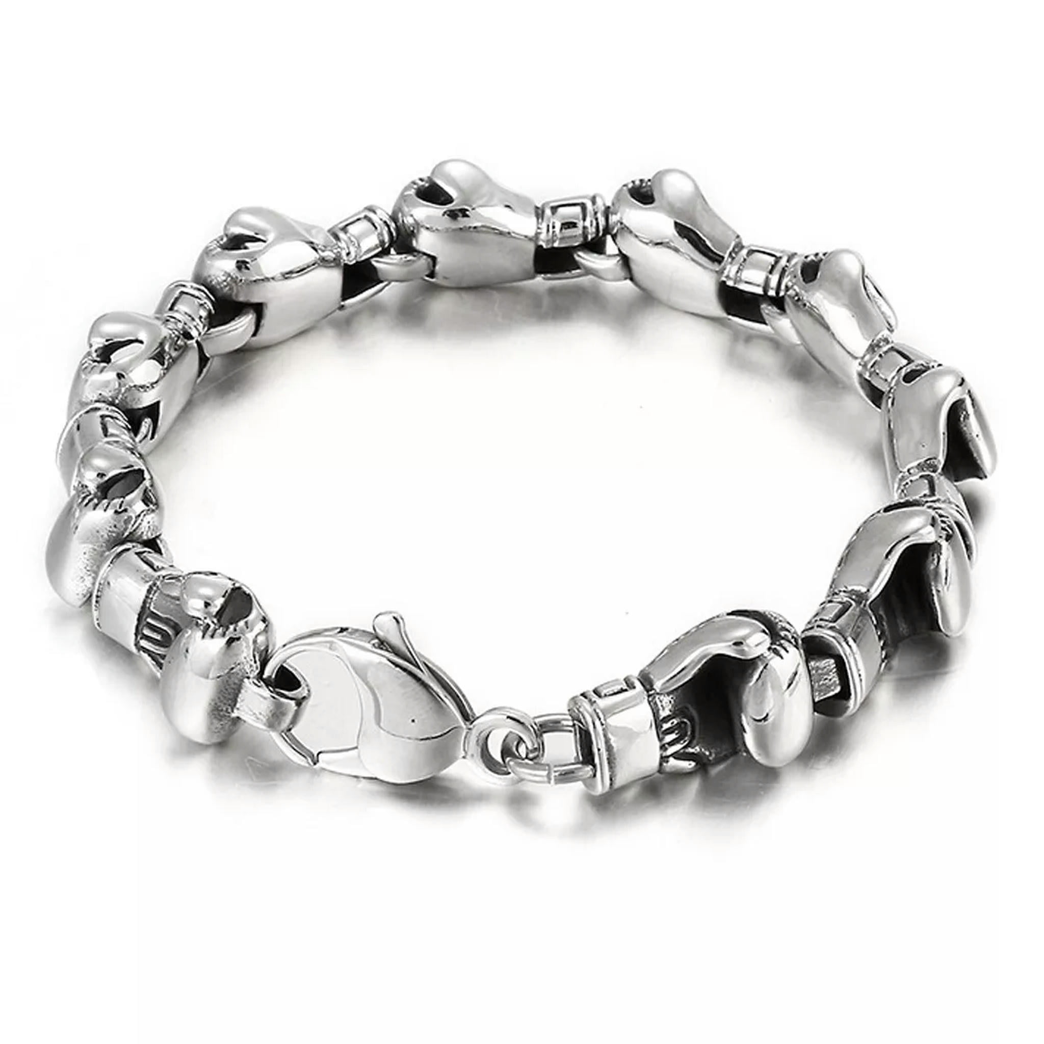 EOEMY 8.26" Punk Cool Men Silver Tone Stainless Steel Boxing Glove Link Chain Bracelet-Default